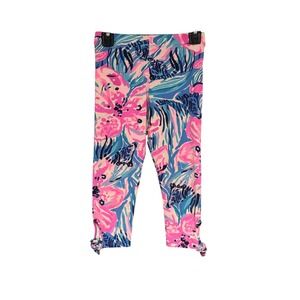 Lilly Pulitzer Kids Girls Leggings Pants M 6-7 Pink Blue Floral Tie Knot Coastal
